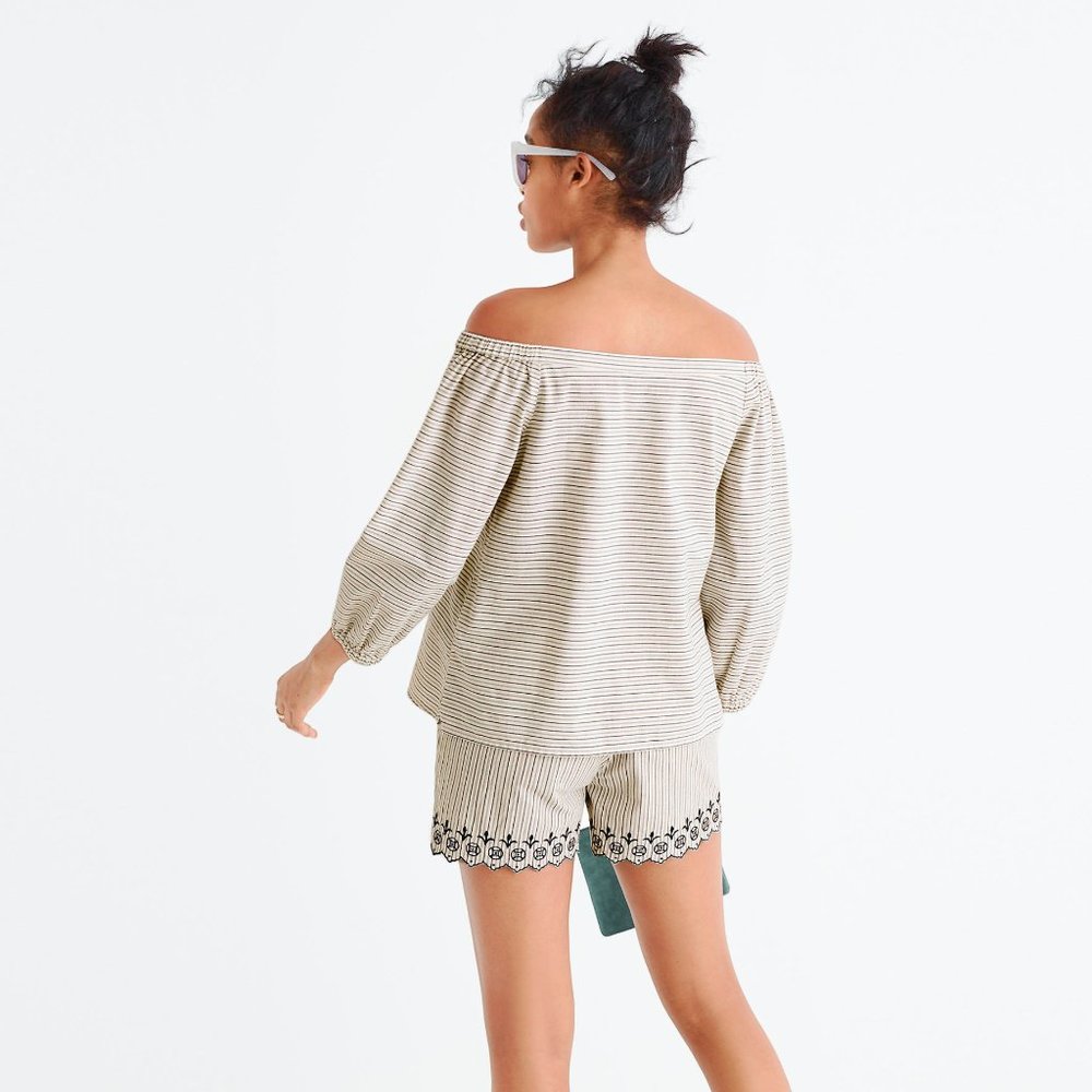 Madewell Indigo-Striped Jardin Off-the-Shoulder Peasant Top - Picture 2 of 16